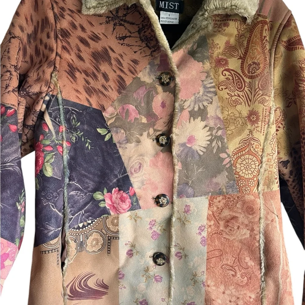 Faux Shearling Patchwork Mist Vintage Groovy Colorful Jacket Boho Small Rare